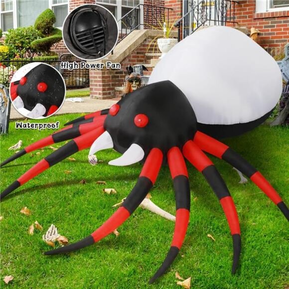 8FT Width Halloween Inflatable Spider Outdoor Decoration with Magic Light,BlowUp - Picture 5 of 7